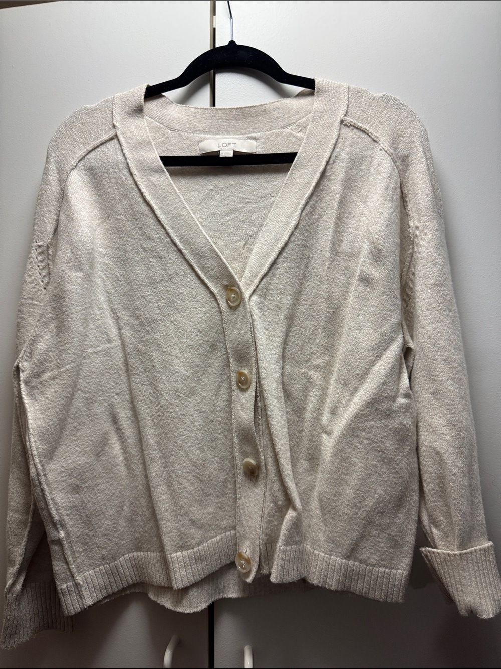 LOFT Cream Button-Front V-Neck Cardigan